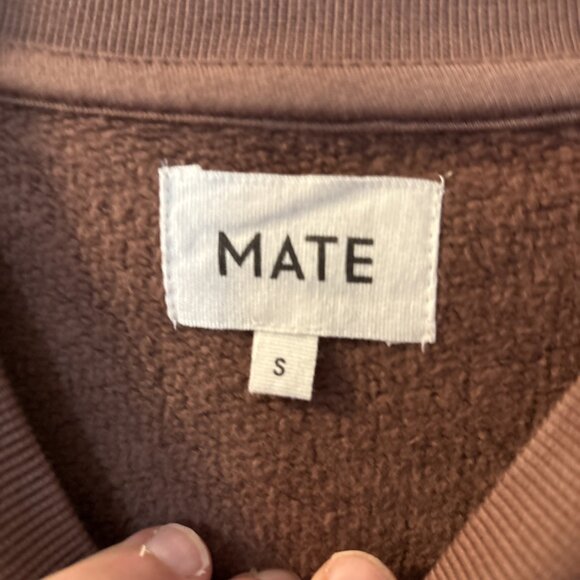 MATE the Label Organic Fleece Shrunken Crew Neck Sweatshirt Brown Small NWOT - Picture 3 of 5